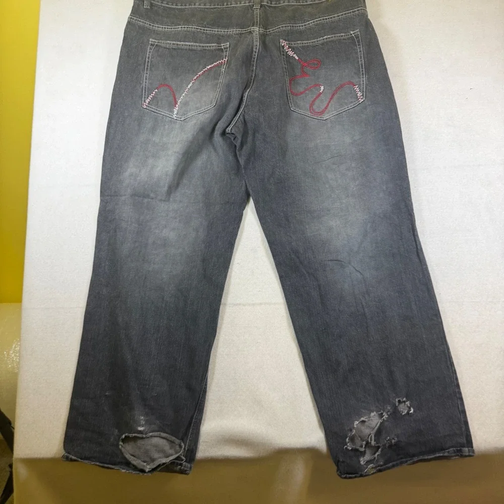 Ecko Unltd Denim Foundry Mens 46B Faded Black Embroidered Baggy Y2K Jeans